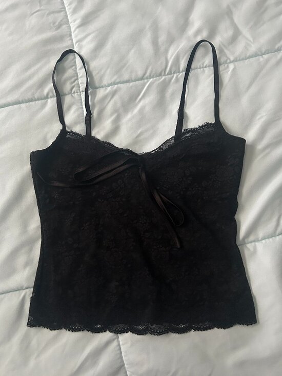 Edikted Tops - Edikted Sheer Black Lace Camisole Tank Top Women's Extra Small Y2K Front-Tie